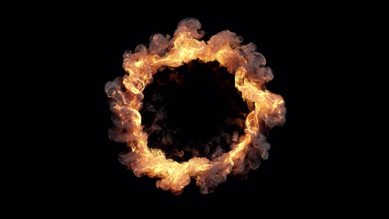 Dynamic Fire and Smoke Ring Explosion on Black Background
