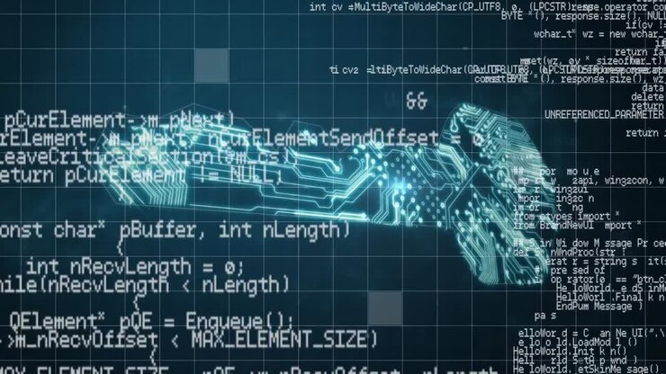 Digital animation of data processing over online security key icon against blue background