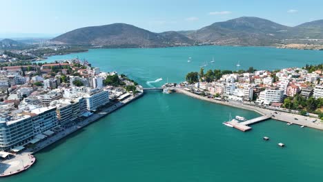 aerial footage of the famous bridge in chalcis, greece
