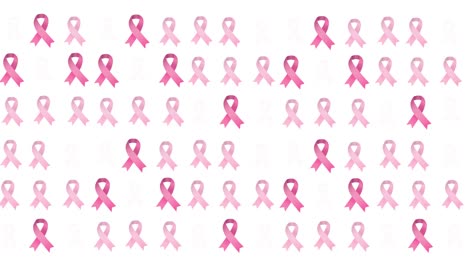 animation of multiple pink ribbon logo glowing on white background