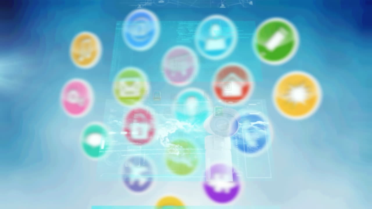 아이콘과 연결 네트워크와 함께 지구의 애니메이션