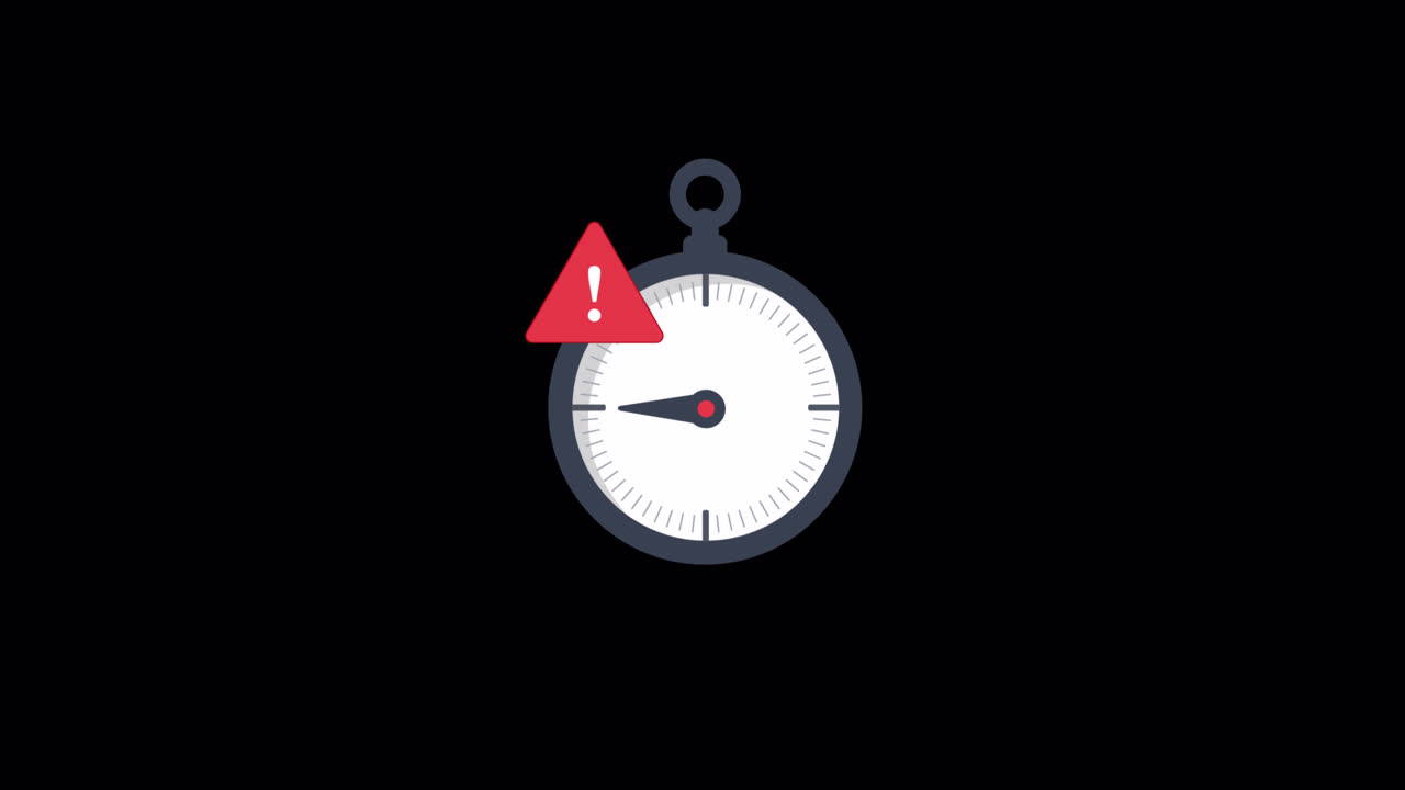 Animated Stopwatch with Warning Icon on Black Background