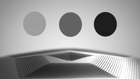 animation of grey circles over moving grey hexagonal surface with grey background