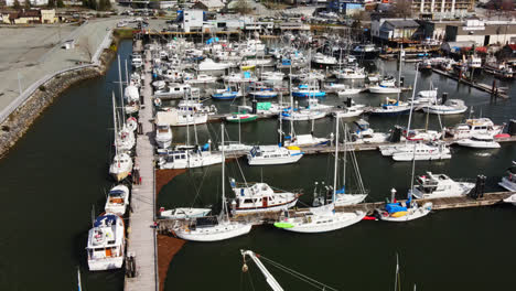 fishing boats dock at fishermen's harbour in port alberni, vancouver island, bc, canada