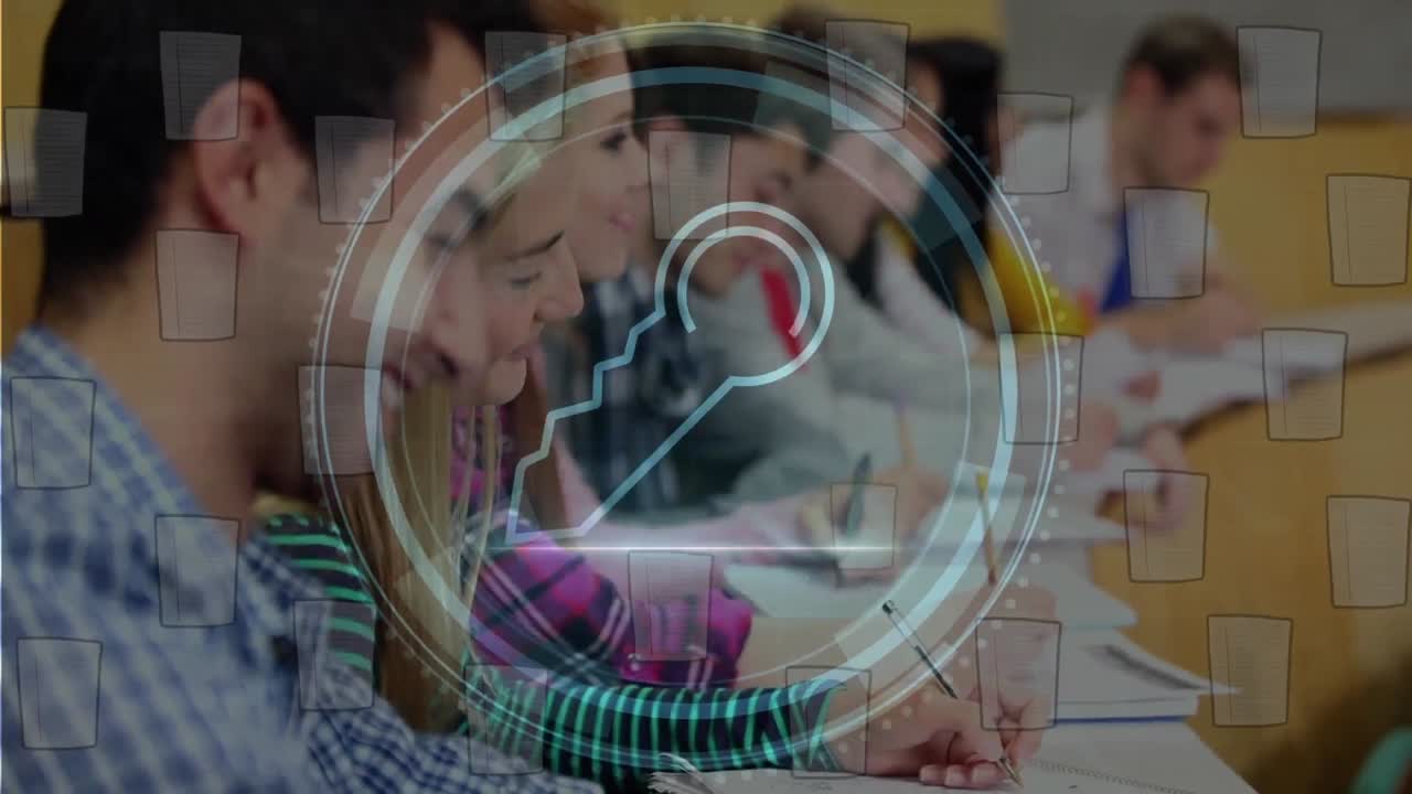 animación del procesamiento de datos sobre la escritura de diversos estudiantes