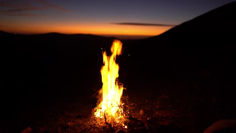 soothing calm wildnerss bonfire burning at nature sunset campsite