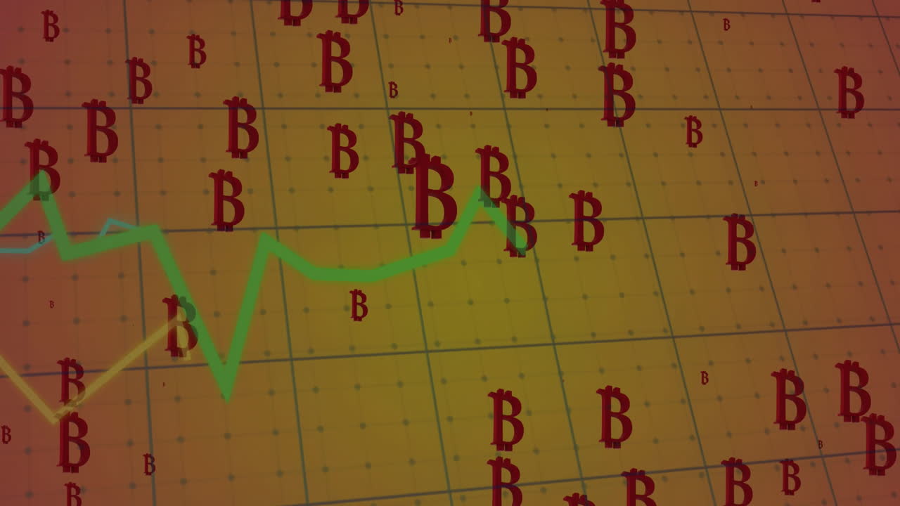 animación del procesamiento de datos financieros sobre símbolos de bitcoin