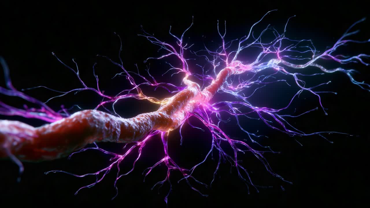 A captivating visual representation of a neural network's intricate structure, showcasing glowing synapses and neuronal pathways in high detail and vivid colors