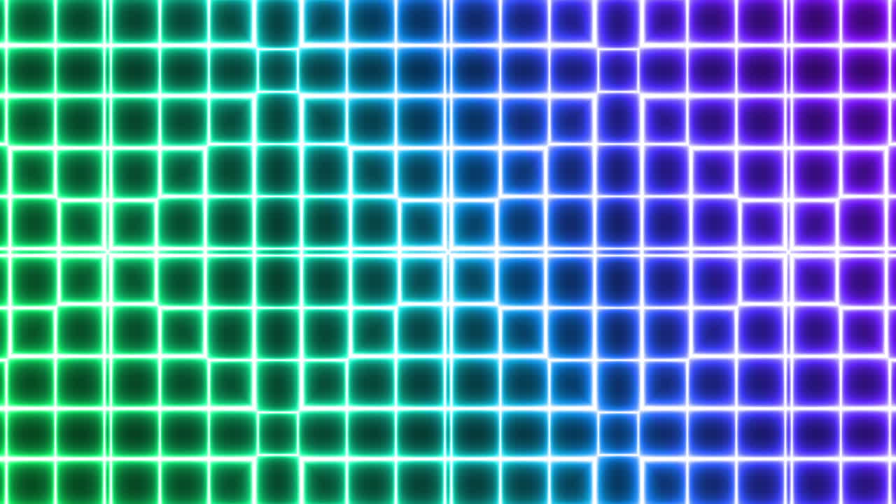animación de verde brillante a formación púrpura de cuadrados que parpadean en un bucle sin costuras