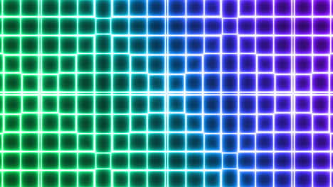 animation of glowing green to purple formation of squares flashing on seamless loop