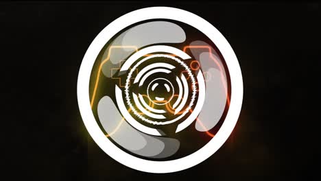 animación de un escáner circular blanco que gira sobre el panel de juego naranja sobre fondo negro