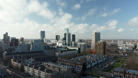 city center of rotterdam, netherlands - aerial descending
