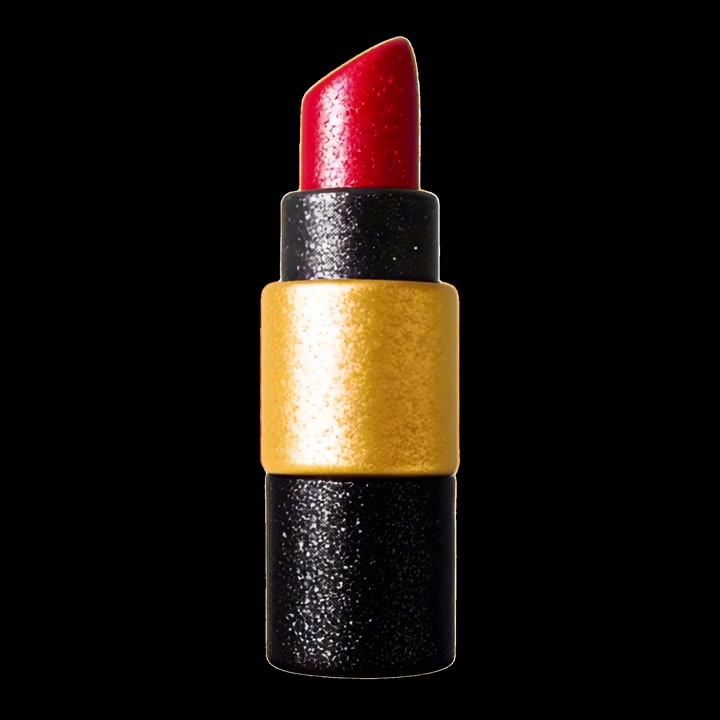 Rossetto rosso che sale e si ritrae in un astuccio nero e oro