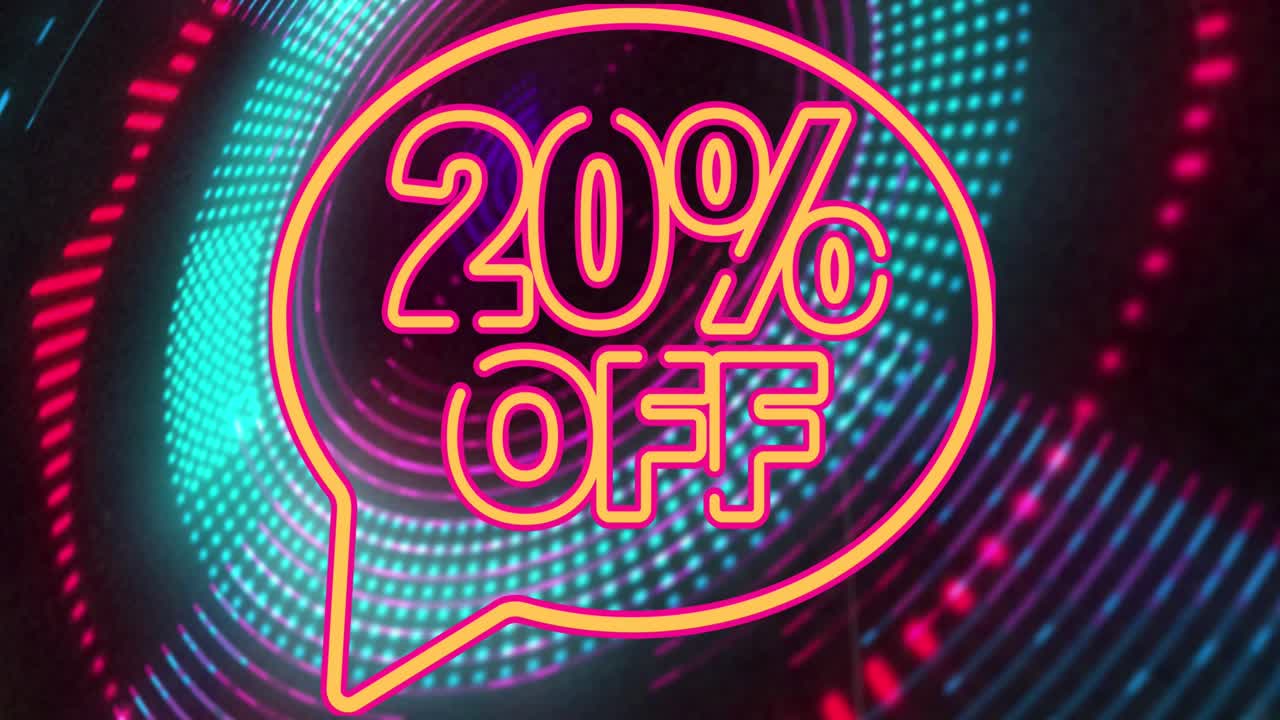 Animazione del testo "20% di sconto" su scansione con mirino