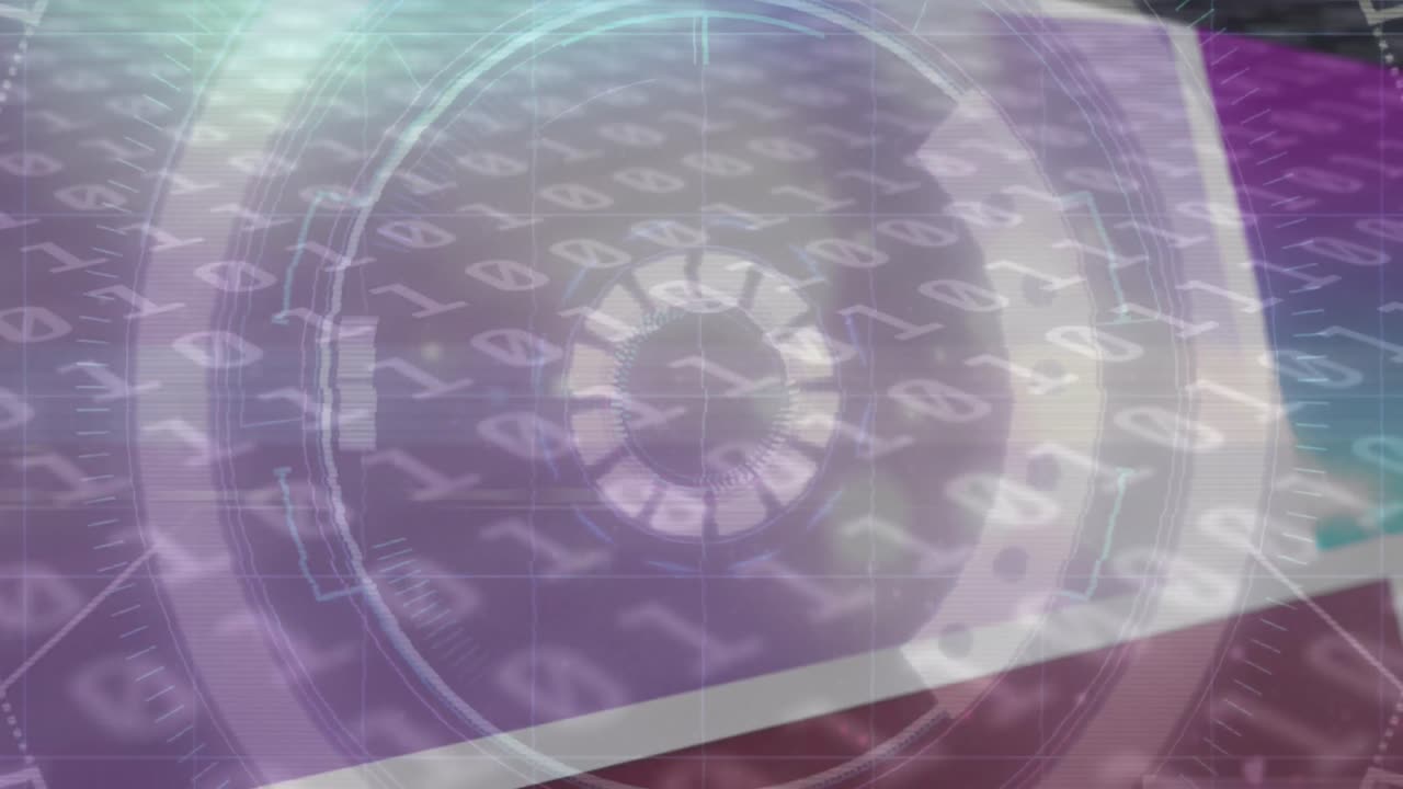 animación del escaneo del alcance, la codificación binaria y el procesamiento de datos en pantallas