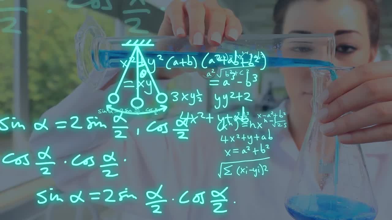 실험실에서 백인 여성 과학자에 대한 과학 데이터 처리 애니메이션