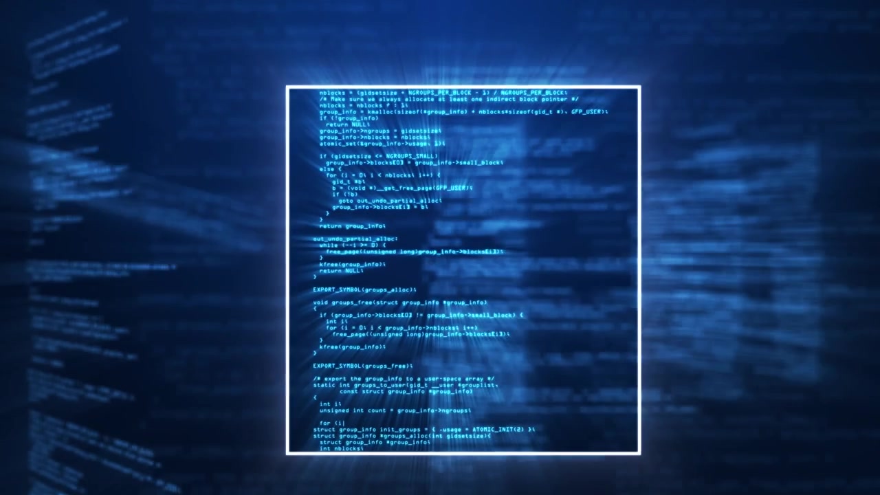 Scrolling Computer Code on a Blue Digital Background