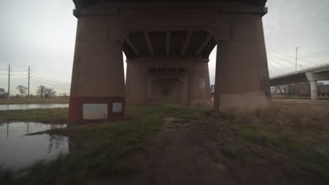 under bridge view of the the margaret hunt hill bridge walkway in dallas