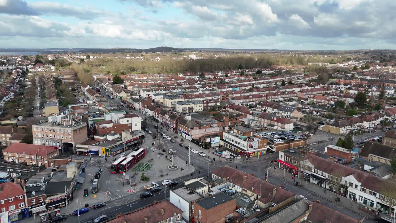 Chingford Mount shopping street East London UK drone,aerial 4K footage