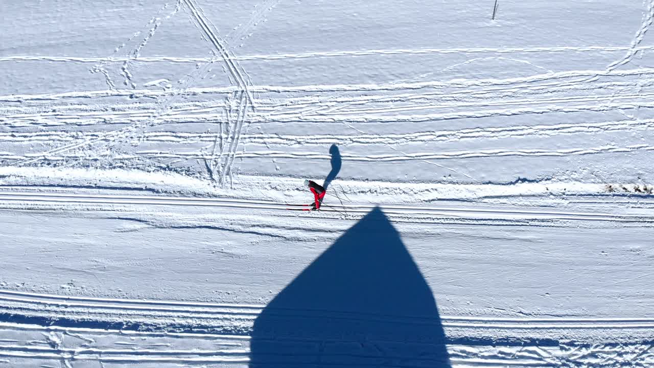 Aerial: cross-country skiing in Bavaria, close to Garmisch-Partenkirchen by the Zugspitze