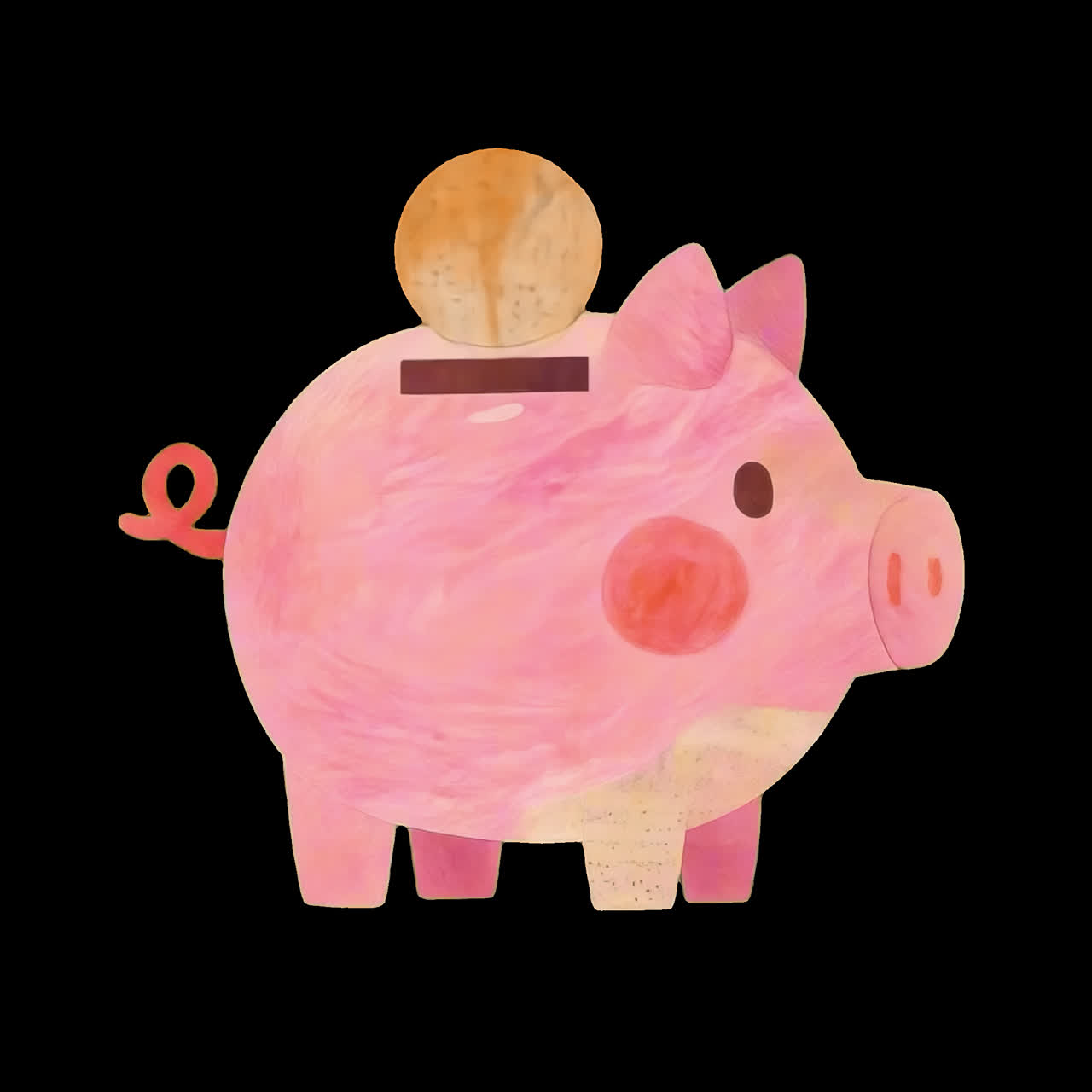 Cute piggy bank illustration animation isolated asset, transparent 4K video, alpha channel, ProRes