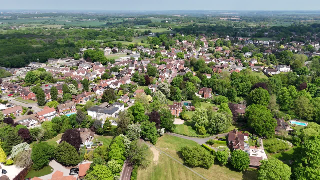Stock Village in Essex UK establishing aerial shot