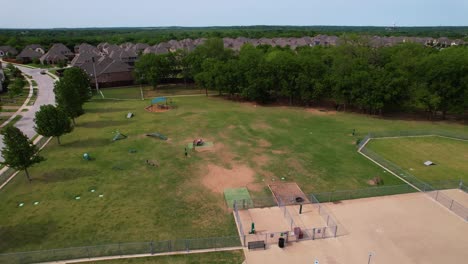 Aerial-footage-of-Freedom-Dog-Park-located-in-Trophy-Club-Texas