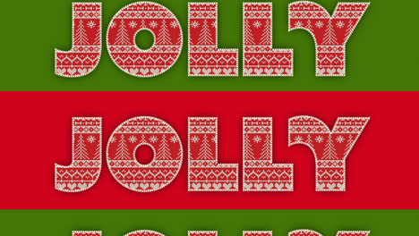 animation of jolly text at christmas on red and green background