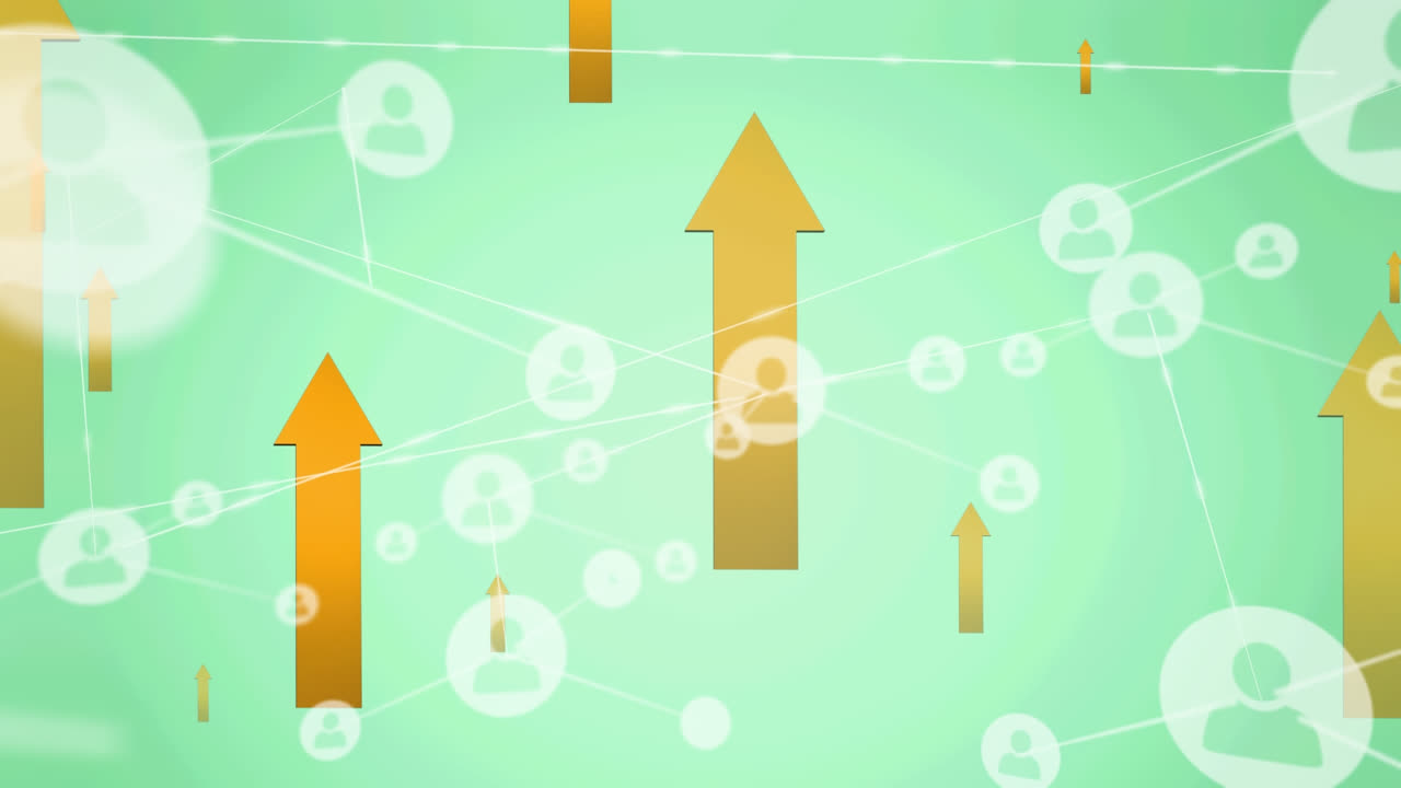 녹색 배경의 화살표 위의 사용자 아이콘으로 연결 네트워크의 애니메이션