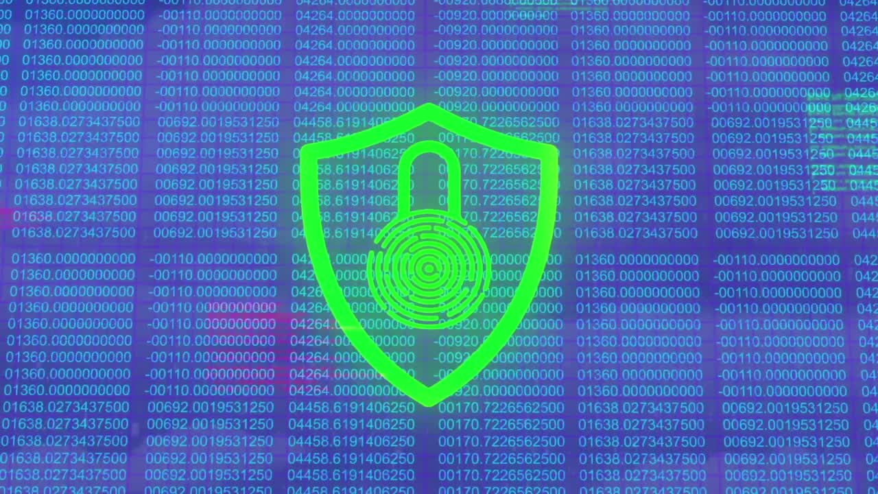 animación del candado sobre el procesamiento de datos sobre fondo azul