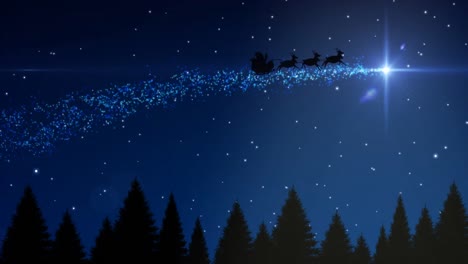 Animation-Roter-Punkte-über-Dem-Weihnachtsmann-Im-Schlitten-Mit-Rentieren-Und-Winterlandschaft