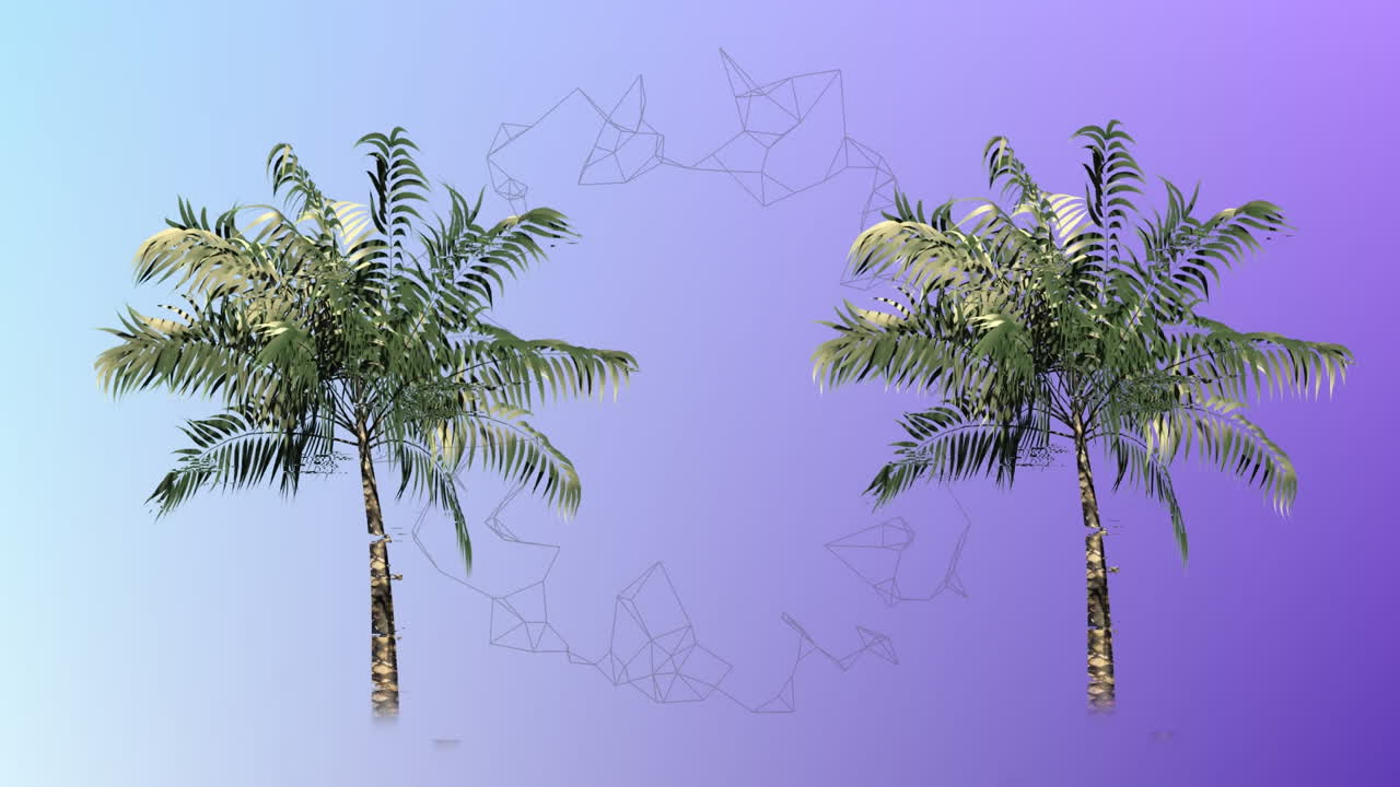 Animation of vibrantly coloured palm trees in hypnotic movement on seamless loop