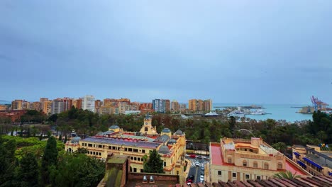 City-of-Malaga-south-of-Spain-Alboran-Sea,-spanish-buildings-near-marina