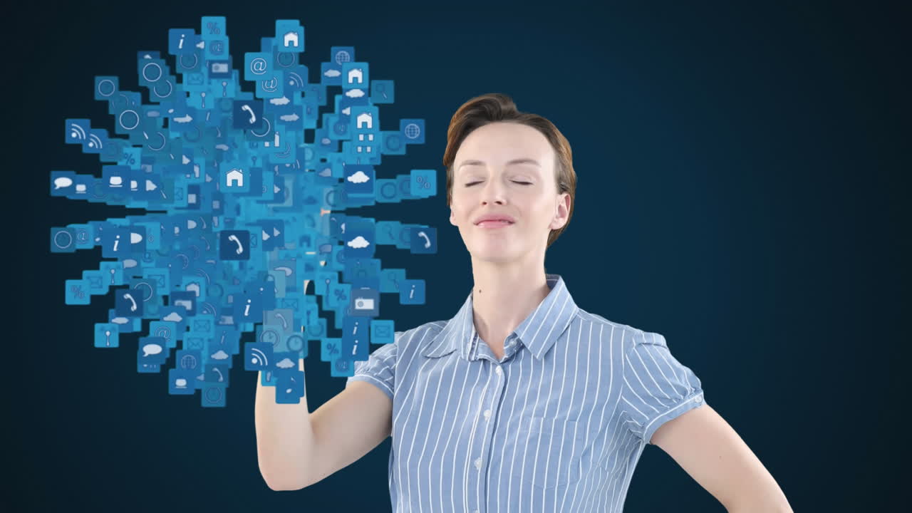 анимация кавказской женщины с помощью интерактивного 3d-экрана