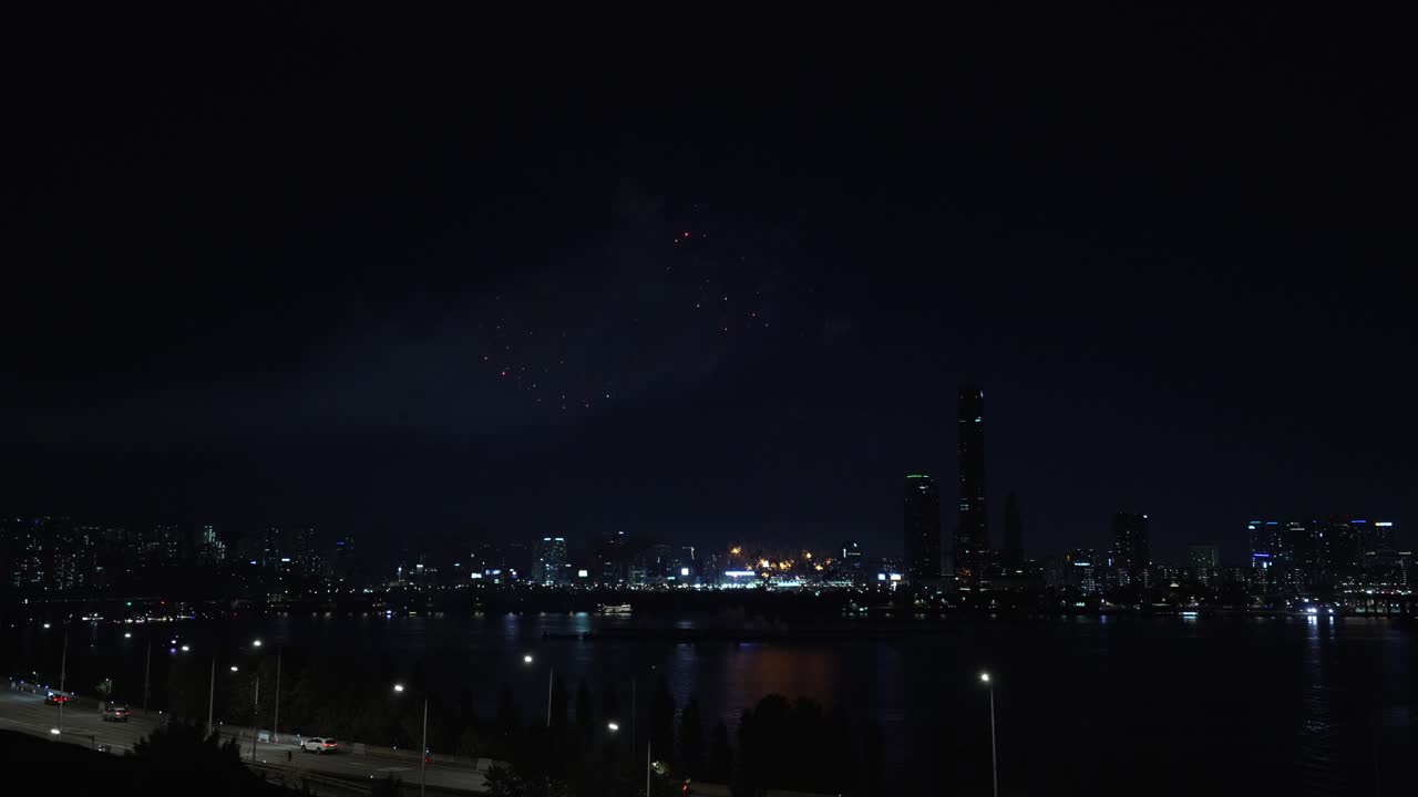 Spectacular Fireworks Display over Seoul City at Night