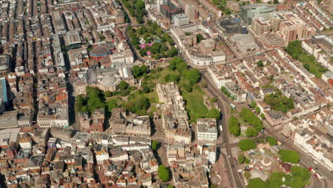 high circling aerial shot over royal pavilion brighton