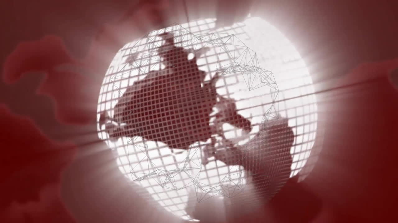 빨간색 배경에 네트워크 연결 애니메이션과 함께 반이는 지구