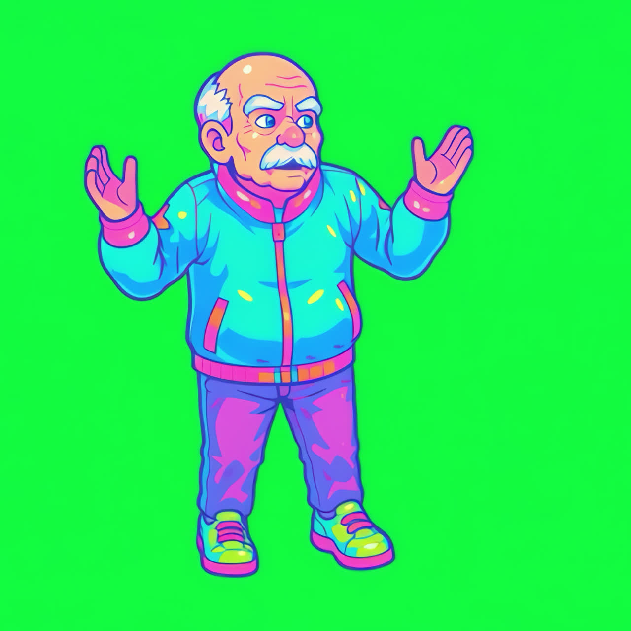 Animação de personagem de desenho animado retrô colorido, elemento isolado, vídeo 4K transparente, canal alfa.