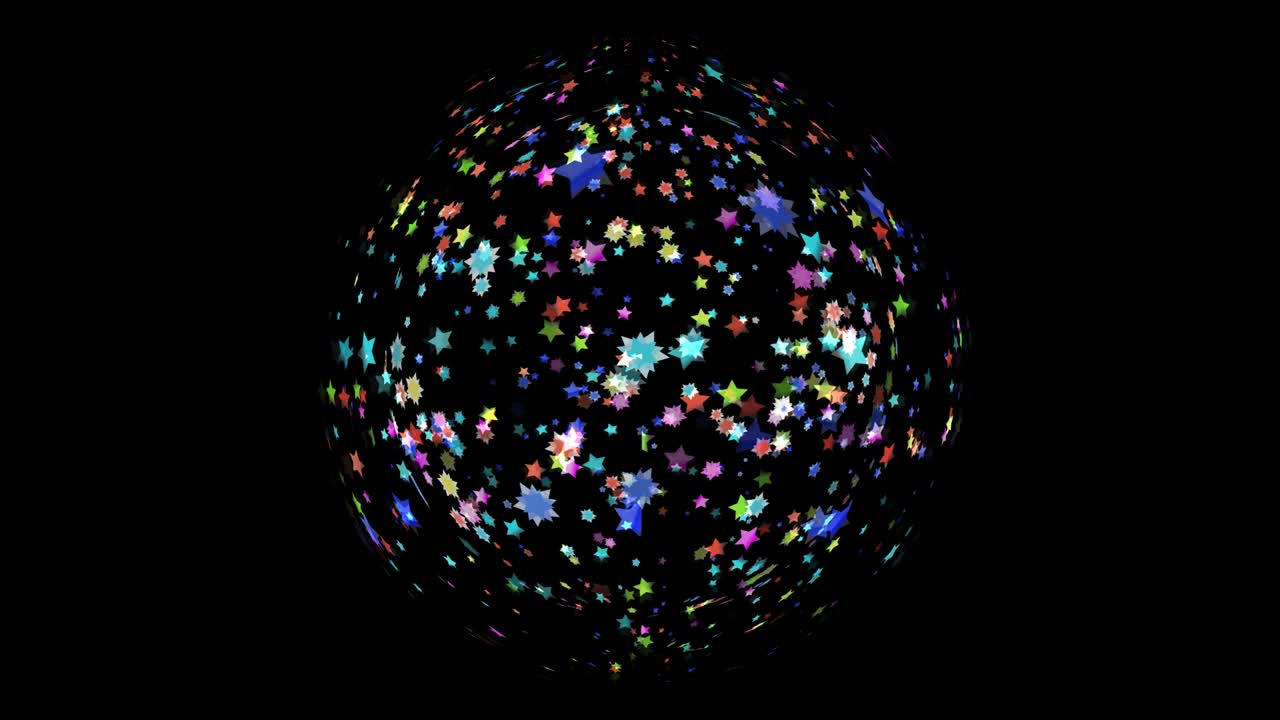 Milioni di stelle di cristallo color arcobaleno che cadono lentamente rotolando e svaniscono alla fine.