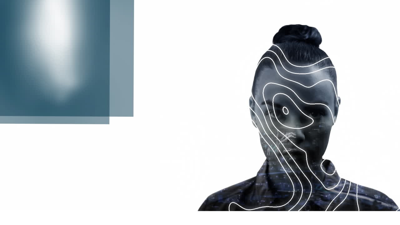 도시 풍경 의 애니메이션 과 여성 의 얼굴 위 의  ⁇  라인