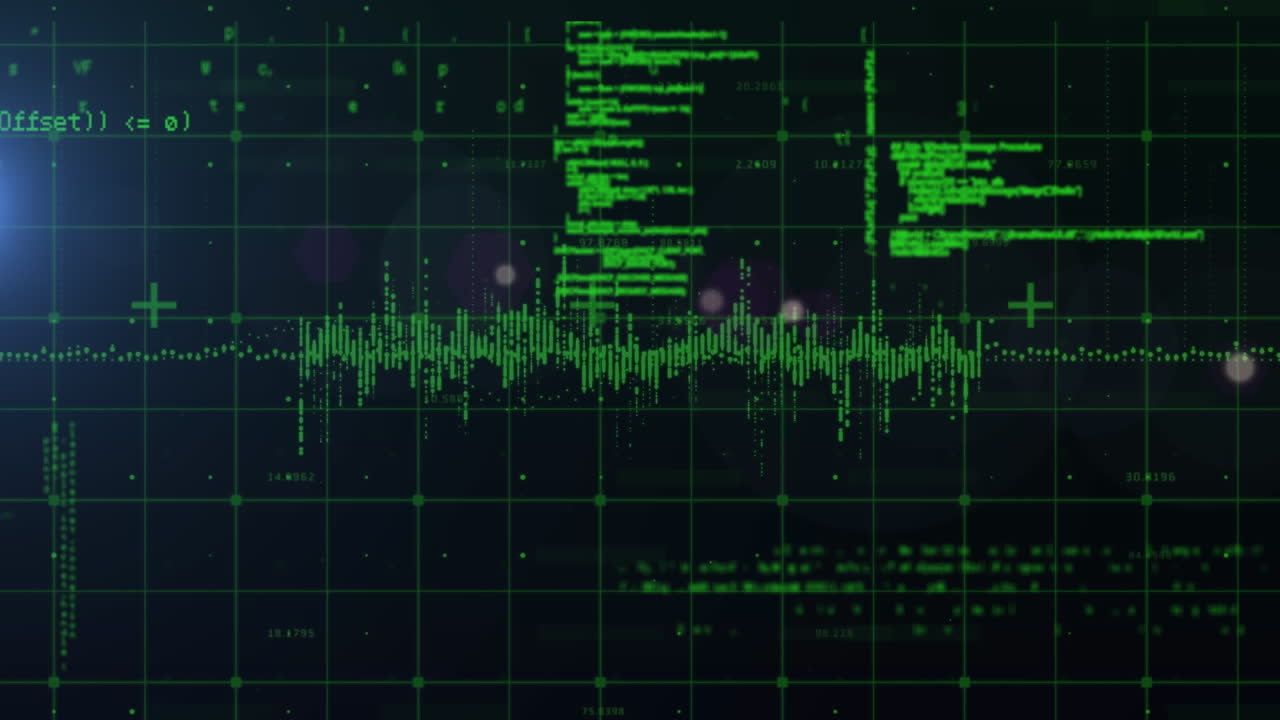 Animation of data processing on black background