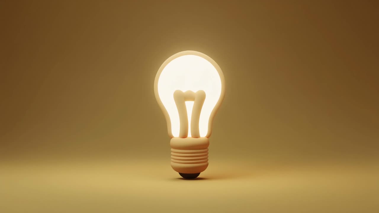 Lampadina 3D minimalista che si accende e si illumina