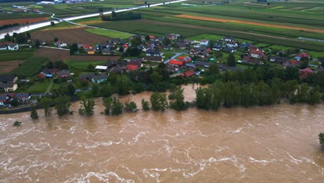 Horrific-Aerial-4K-Drone-footage-of-flooded-villages-in-Podravje,-Slovenia,-during-August