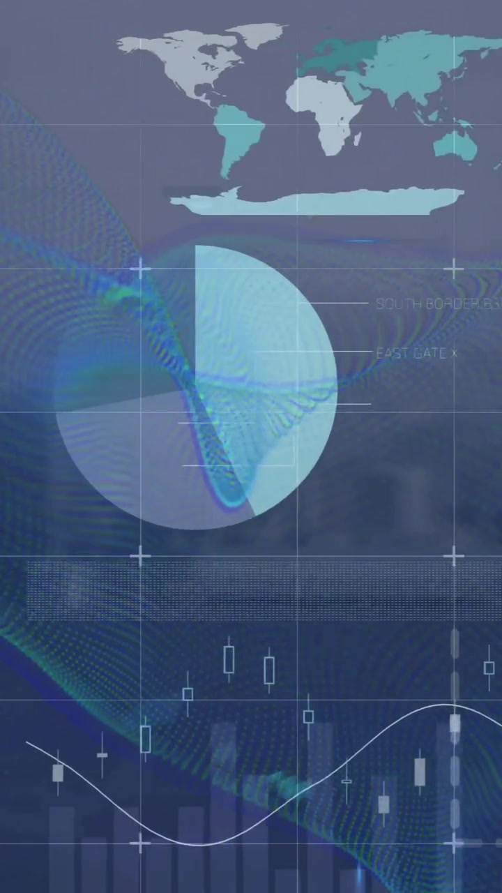 Animation of data processing and statistics over cityscape