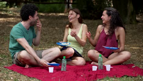 grupo de jóvenes amigos felices disfrutando de un picnic