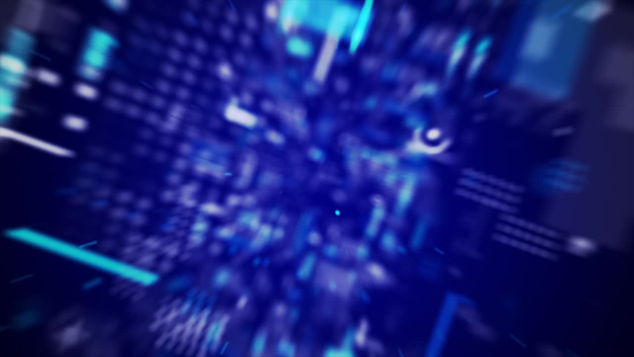 rendering 3d de fondo abstracto que pasa volando a través de elementos de bloques y píxeles para el concepto cibernético futurista y tecnológico con procesamiento oscuro y de grano