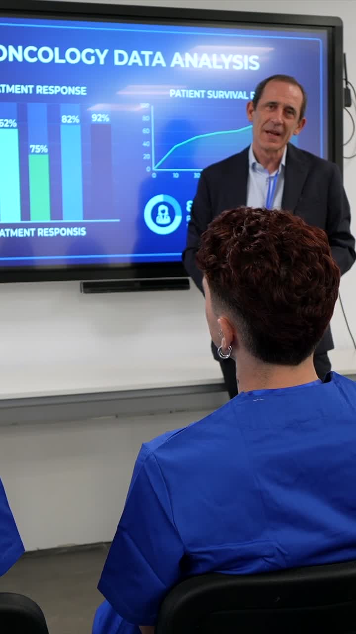 Doctor Presenting Oncology Data Analysis to Medical Students
