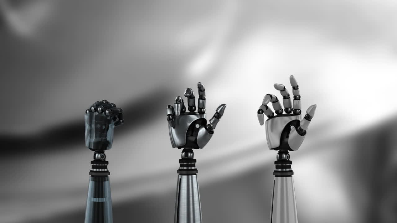 manos de robot y fondo metálico