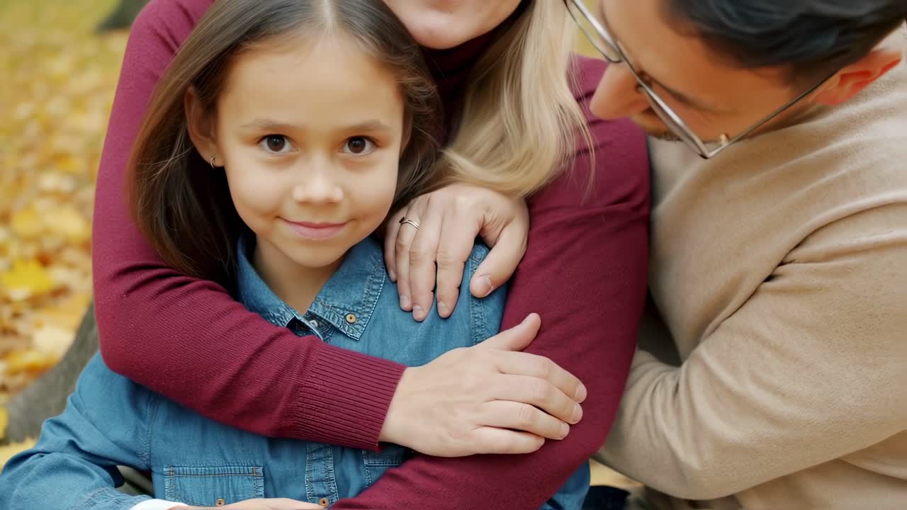 Family Hug in Autumn Park