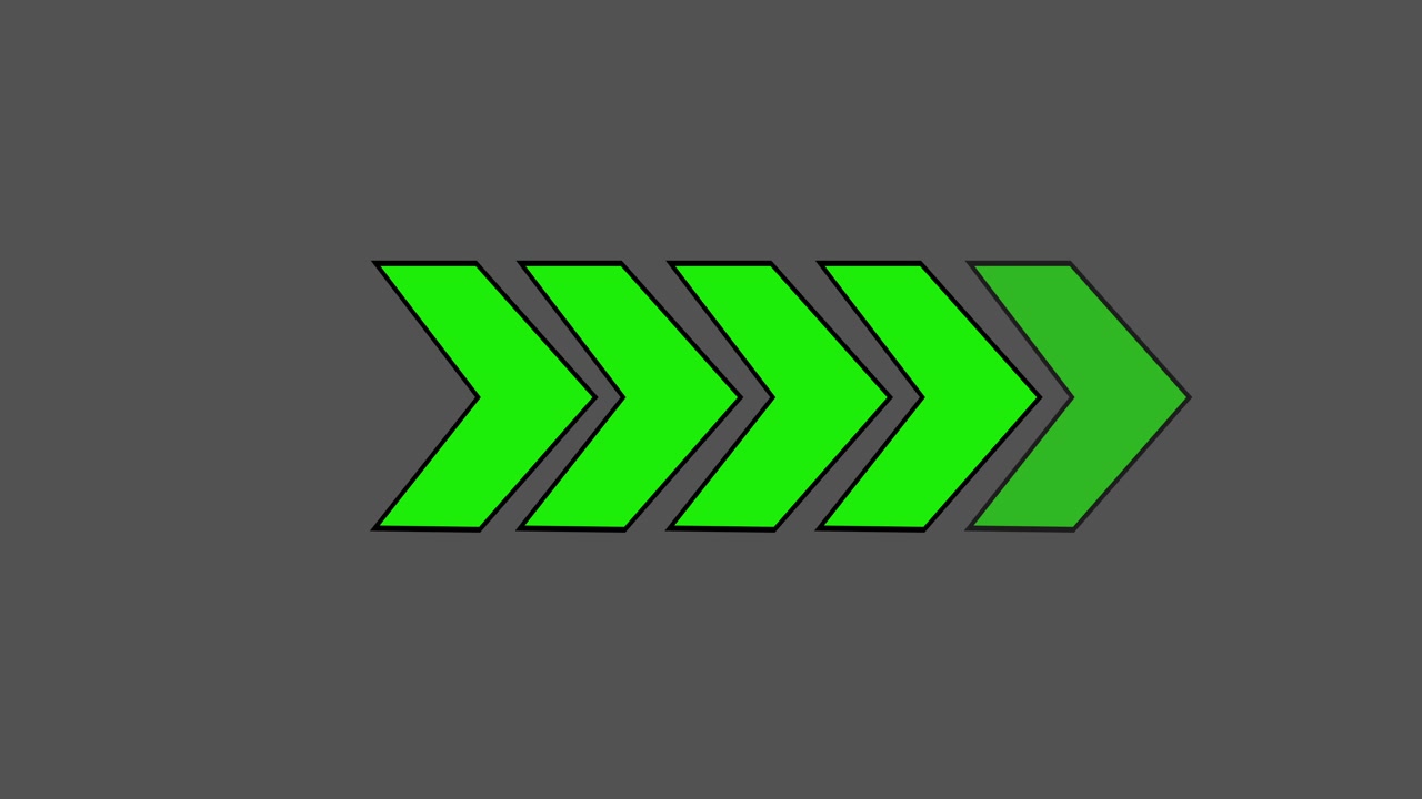 Animated Green Chevron Arrows Progressing on Gray Background